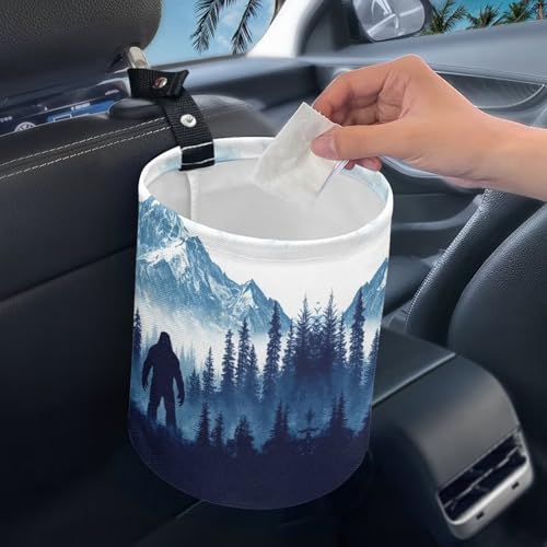 Image of Bigfoot Mountains Forest Car Trash Can Hanging Car Garbage Bin Collapsible Waste Bin Auto Accessories Interior for Car SUV Trucks
