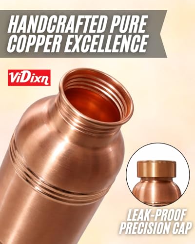Image of Pure Copper Water Bottle 950ml - Ayurvedic Tamra Jal Bottle, Boosts Immunity, Improves Digestion, Leakproof Copper Bottle for Home, Office, Gym & Travel