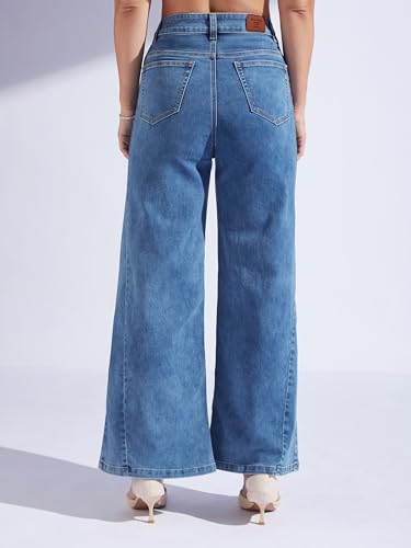 Image of Miss Chase Women's Wide-Leg High-Rise Regular-Length Stretchable Shaping Denim Jeans