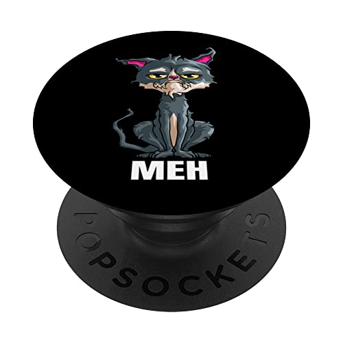 Meh Cat Angry Grey Cat Divertido Gato aburrido Gatito Amantes de Gatos PopSockets PopGrip Intercambiable Cover