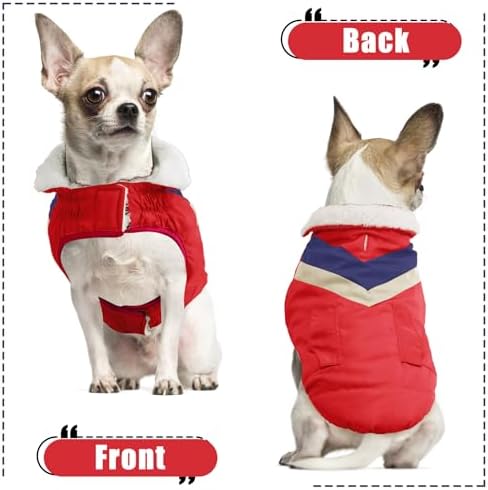 ALAGIRLS Warm Dog Coat, Fleece Lined Dog Jacket, Adjustable Dog Cold Weather Coat Clothes with Leash Hole, Windproof Dog Winter Coat Puppy Vest for Medium Dogs, Red M