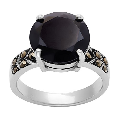 Silverly Women's 925 Sterling Silver Oxidized Simulated Marcasite Black Cubic
