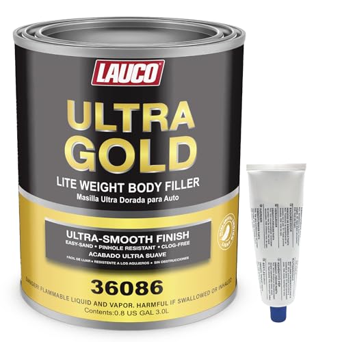 LAUCO Ultra Gold Premium Lightweight Body Filler, Bridges Holes, Water Resistant, Lightweight Filler for Fiberglass, Steel, Plastics, Ultra Gold (Ultra Gold)