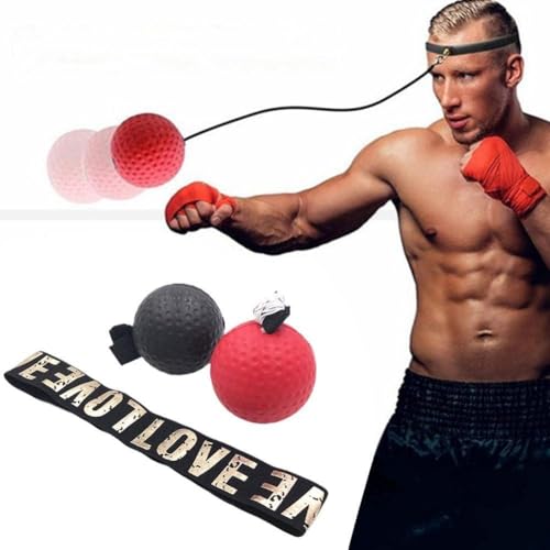 Red Boxing Reflex Ball - Improve Reaction Speed and Hand Eye Coordination Training Boxing Equipment for Training at Home Reflex Ball with Adjustable Elastic Head Band Speed and Agility Training
