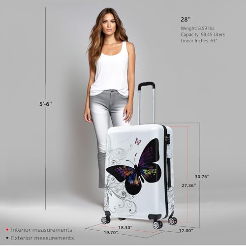 Image of InUSA Butterfly Print Luggage with Spinner Wheels | Durable Lightweight Hardside Suitcase | Travel Bag with Handle and Trolley | 28-Inch Large Checked luggage