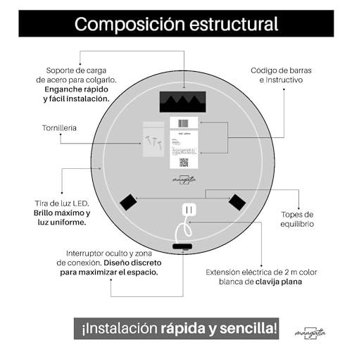 Espejo redondo de 60 cm Marca mangatta (3)