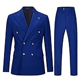 Cenne Des Graoom Men's Slim Fit 2 Piece Suit Double Breasted Business Wedding Prom Suits Blazer Tuxedo & Trousers……… Royal…