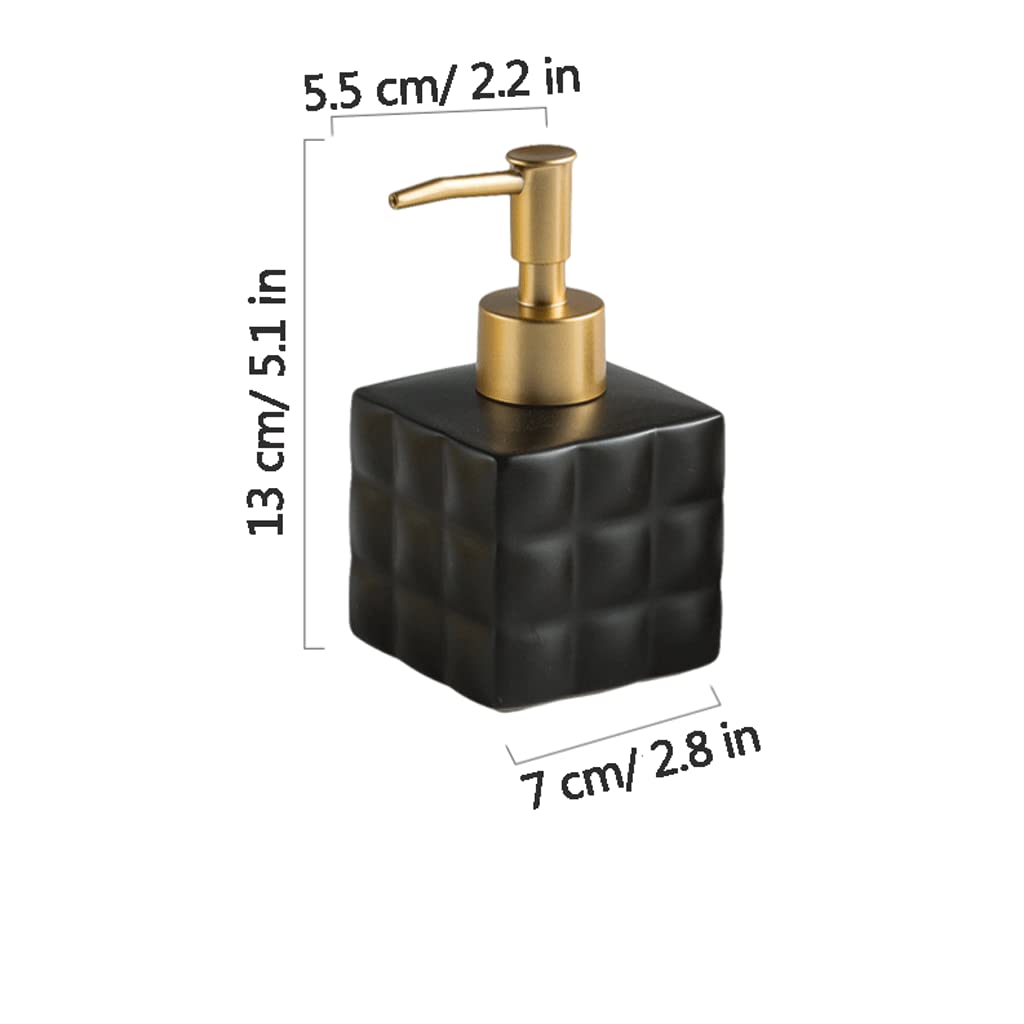 SUREK Simple Ceramic Matte Square Soap Dispenser Manually Lotion Dispenser with Pump 220 ml/ 7.7 oz Countertop for Bathroom Kitchen Easy to use, Black