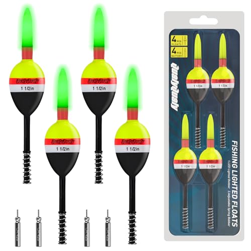 QualyQualy Lighted Slip Bobbers Fishing Floats Spring Bobber 4pcs Glow in The Dark Spring Bobber for Crappie Walleyes Fishing (Yellow & Black, 1.5in)