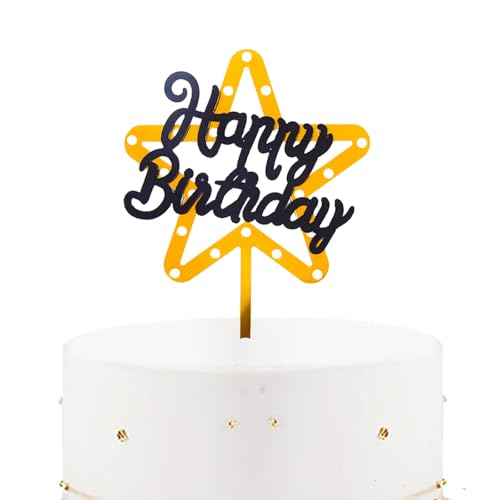 Koboko Black Happy Birthday - Decoración para tarta (acrílico, 10 cm), reutilizable