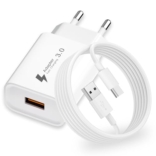 Chargeur USB Rapide 18W avec Câble USBC 2M pour Samsung Galaxy A15/A53/A13/A14/A16/S10/S9/S8/A32/A21S/A53/S23/S22/S21, Xiaomi, iPhone 15 16 17 Pro Max, QC 3.0...