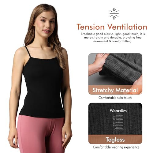 Image of Wearslim Women's Cotton Quilted Winter Lightweight Thermal Underwear, Long Johns Bottom and Spaghetti Set with Fleece Lined Soft Warmer