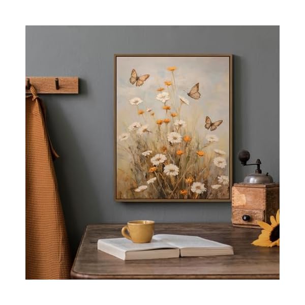 Gardenia art framed butterfly wildflower wall art retro countryside daisy wall picture rustic botanical floral landscape canvas painting for farmhouse bedroom living room aesthetic room decor 8x10inch  urban country home decor
