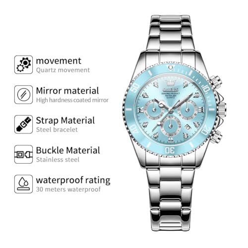 Image of OLEVS Womens Watch Fashion Dress Diamond Female Watches for Ladies Analog Stainless Steel Waterproof Luminous Day Date Two Tone Wristwatch