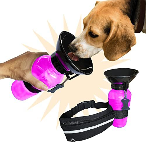 Botella De Agua para Perros | Bebedero Portátil para Mascotas con Capacidad De 500ml Ideal para Paseo Y Aire Libre | Dispensador De Agua Y Riñonera Running Deportiva para Mujer Y Hombre (Rosa)