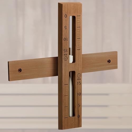 Relaxweex Sauna Sand Timer 15 Minute Glass Hourglass Clock with Red Cedar Wood Frame Wall Mounted 360° Rotated Sauna Accessory for Steam Rooms Home Spa Session Timer