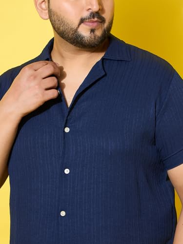 Image of Bigbanana Men Plus Size Solid Navy Half Sleeve Shirt