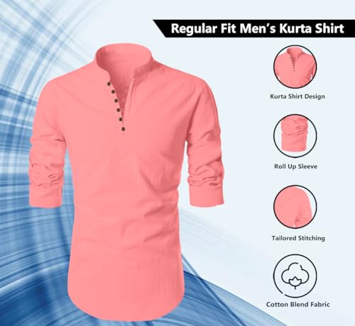 Image of FINIVO FASHION Men's Cotton Blend Regular Full Sleeve Straight Short Kurta Shirt, Casual and Formal Wear