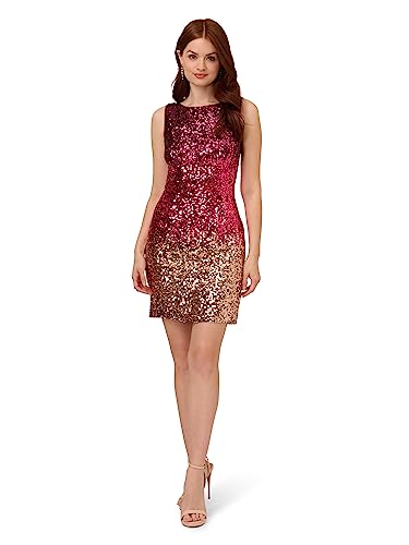 Image of Adrianna Papell Strecth Sequin Bateau Neck Sheath Dress