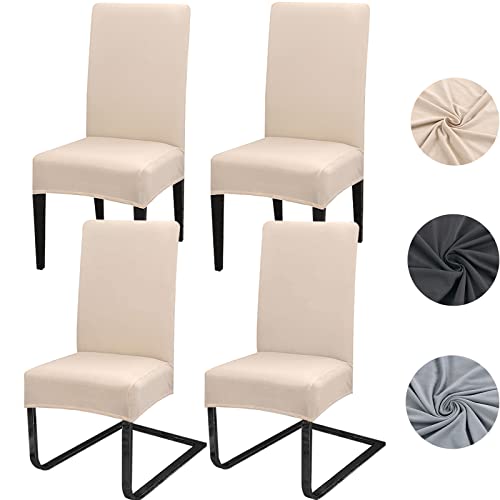 Housse de Chaise Extensible 4 pièces Housse de Chaise Salle à Manger Amovible Lavable Universel Durable Matériau Spandex Moderne pour Cuisine Decoration, Hôtel, Mariage, Beige Cover