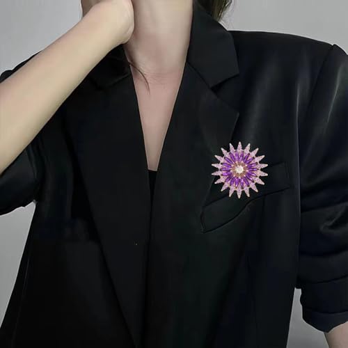Image of Rhinestone Flower Brooch Pin for Women Red Black Purple Flower Broochs Pin Hat Christmas Brooch Jewelry