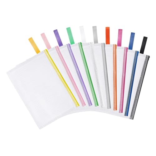 OFFCUP Dokumententaschen A5, 10 Stück A5 Dokumentenmappe mit Reißverschluss Datei Schule Büro, 6 Farbe Wasserdichte Mesh Kunststoff Dokumententasche für Papier, Dokumente, Kosmetika