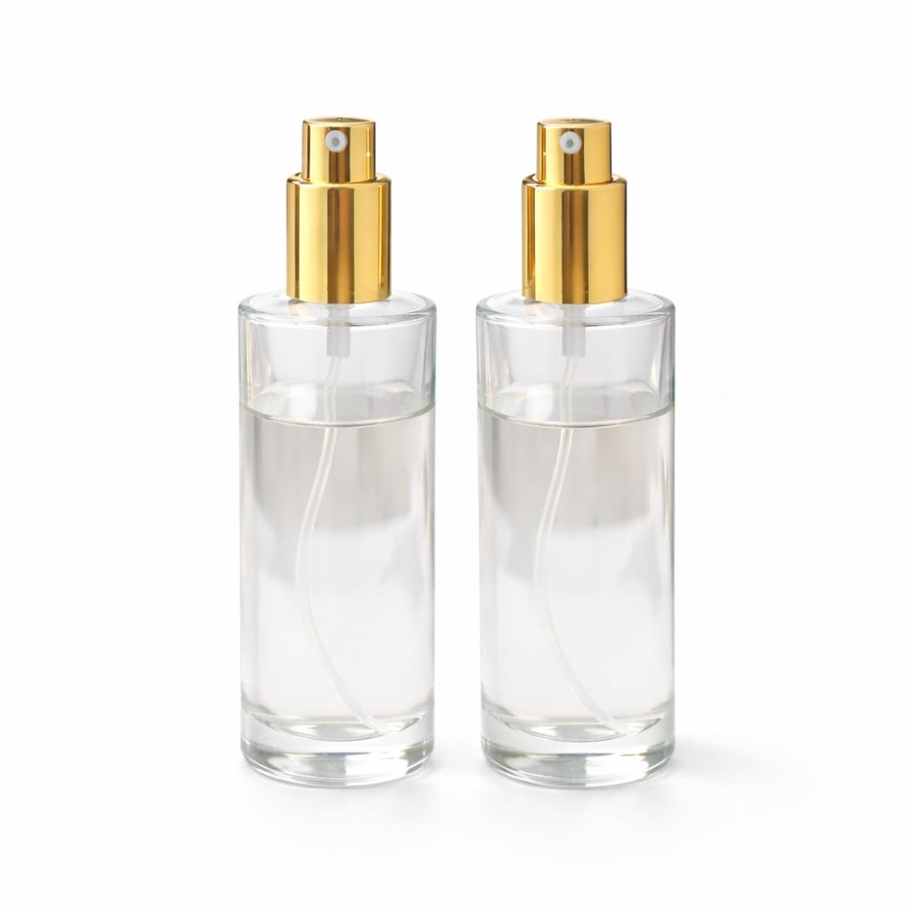 Pure Source India Refillable Perfume Glass Bottles with spray pump for Perfume Essential Oils Aromatic Water Blend 100 ML, Set of 2 Pcs, Clear