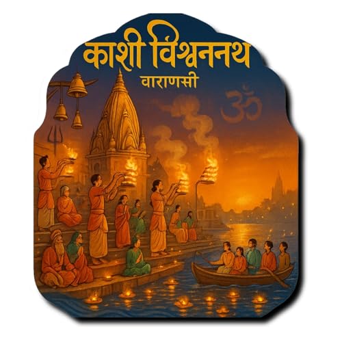 COMONOT Kashi Vishwanath Decorative Wooden Fridge Magnet, HD Print, 7.6x7.6 cm, Kashi Vishwanath Religious Place Souvenir | Fridge Decoration Magnet for Kitchen & Home Decor | Stylish Fridge Magnet