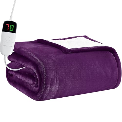 BOMOVA Heated Electric Blanket Twin - 62" x 84" Heating Blanket with 10 Heating Levels & 8 Hours Auto Off, Warm Flannel Blanket with Over-Heat Protection, for Women, ETL & FCC Certified