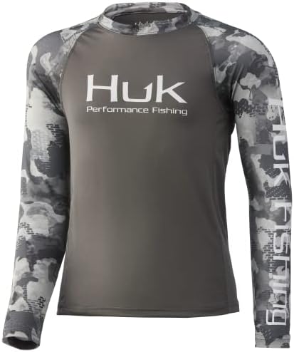 HUK Kids' Standard Double Header Long Sleeve Shirt +Sun Protection, Refraction-Storm, Small