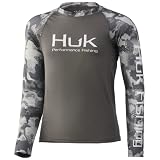 HUK Kids' Standard Double Header Long Sleeve Shirt +Sun Protection, Refraction-Storm, Small