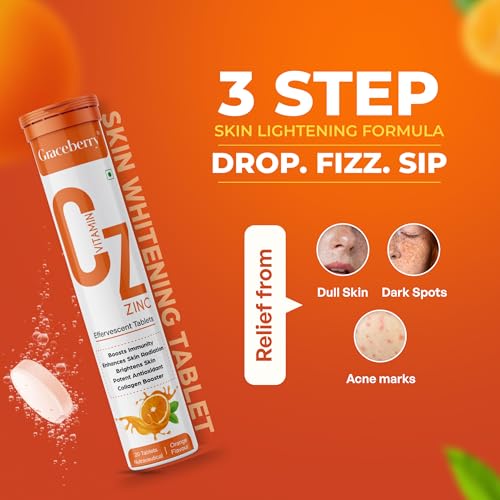 Image of Graceberry Natural Vitamin C + Zinc 1000mg with Amla, Orange Extract Supports Organic Immunity Booster 60 Effervescent Tablets| Helps Build Collagen For Healthy Nail, Hair & Skin