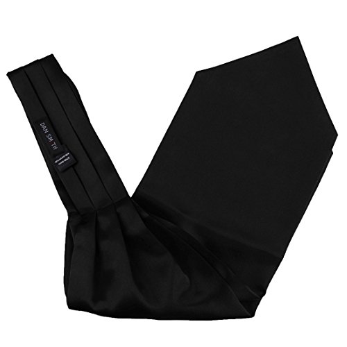 Black Ascot Tie For Men Cravat Hanky Satin Solid Self Casual Ascot Scarf Pocket Square Handsome Dan Smith C.C.AQ.E.011 Black - Thumbnail 2