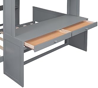 Harper & Bright Designs Full Over Twin Bunk Bed with Desk, Storage, Solid Wood Bunk Bed with Shelves and Wardrobe, Twin Size Loft Bed with a Stand-Alone Bed for Kids Teens Adults - Gray