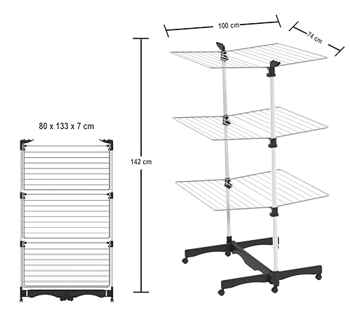 Colombo Vertical Laundry Drying Rack 3 Tiers, Steel, Silver, 40 Metres - Image 2