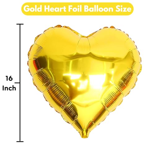 Image of Pack of 5 Heart Balloons for Happy Birthday Decoration Gold Kit Baby Boys Girls Kids Men Women Car Boot Living Room Heart Shaped Foil Balloon Set Items Golden