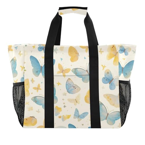 Watercolor Butterflies Pastel Colors Utility Beach Tote Reusable Shopping carryall Foldable Beach Totes Bags With Compartments Canvas Tote For Car