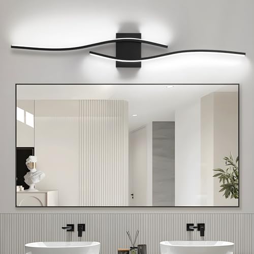 Image of Dimmable LED Bathroom Vanity Light, 39.4 inch Modern Black Bathroom Lighting Fixtures Over Mirror Wall Sconces Light Fixtures for Living Room Bedroom 5500K White Light