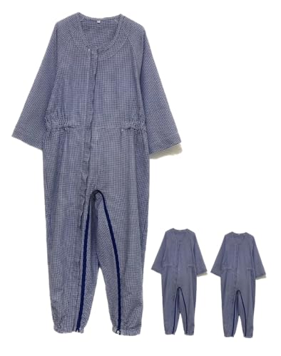 2902 夏 介護つなぎ ギンガムチェック ネイビー 【2枚セット】Lサイズ