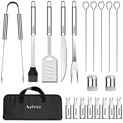 afelza Grill Accessories BBQ Set Tools: Heavy-Duty Barbeque Grill Accessories Thickened SUS304 Stainless Steel Grill Utensils Grill Sets for Men Accessories for Outdoor Kit (21 PCS)