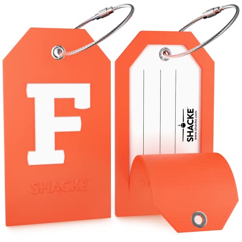 Image of Initial Luggage Tag with Full Privacy Cover and Stainless Steel Loop - (Letter F)