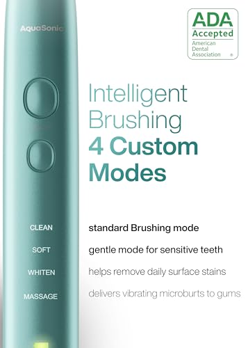 Image of Aquasonic Adult Vibe Series Ultra-Whitening Automatic Toothbrush Ada Accepted Power Toothbrush 8 Brush Heads&Travel Case 40,000 Vpm Motor&Wireless Charging -4 Modes W Smart Timer Mint Green Metallic