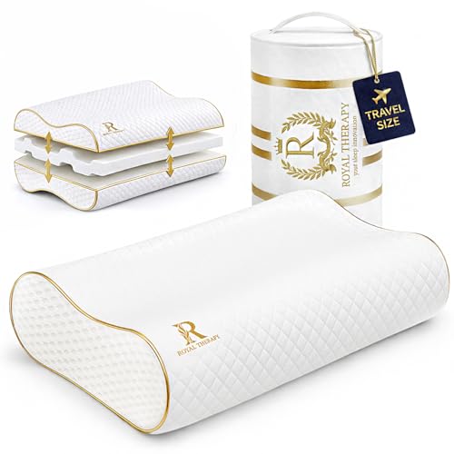 Royal Therapy Travel Memory Foam Pillow, Neck Pillow Bamboo Adjustable Side Sleeper Pillow (Travel 18 x 12 x 5)