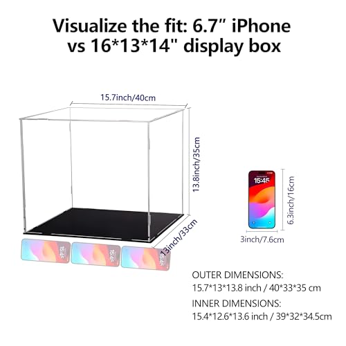 Image of Evron Display Case for Collectibles Assemble Clear Acrylic Box Alternative Glass Case for Display Action Figures Home Storage Organizing Toys (16x13x14in 40x33x35 cm).