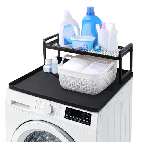 BALAPET Washer Dryer Countertop with Adjustable Shelf, Expandable Washer and Dryer Countertop with Non-Slip Mat, Universal Fit Large Space Laundry Room Organization(23.6x8.6x7in)