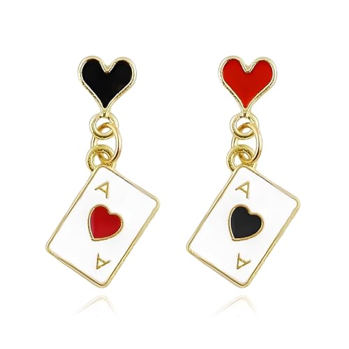 Queen Costume of Hearts Red Halloween Heart Poker Earrings Dangle Drop Gambling Casino Outfits Jewelry Gift Queen Hearts Accessories