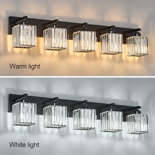 FDPBY Modern 5-Light Black Crystal Bathroom Vanity Light Fixtures by FDPBY - Used condition - Image 4