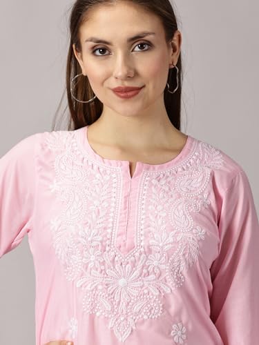 Image of FCH, Fashionable Chikan Handikraft Women's Cotton Lucknowi Chikankari Printed Straight Kurta for Regular Wear Girls Flared Kurta