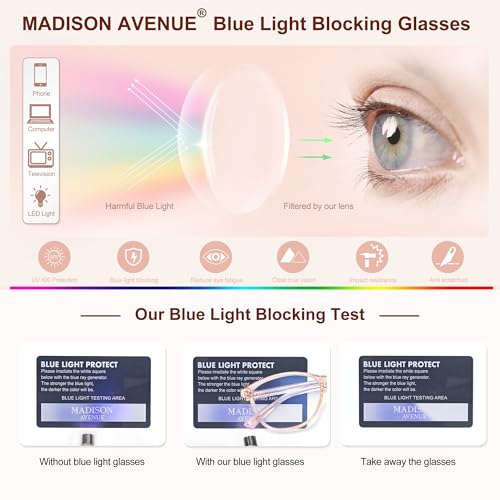 Image of Madison Avenue Blue Light Blocking Glasses Lightweight Computer Game Eyeglass,Anti Eyestrain & UV Glare