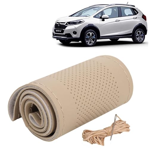 Image of KINGSWAY PU Leatherite Car Steering Cover Sewable Compatible with Honda WRV (Year 2017-2019), Beige Color with Beige Thread, Pack of 1 with Sewing Needle and Thread